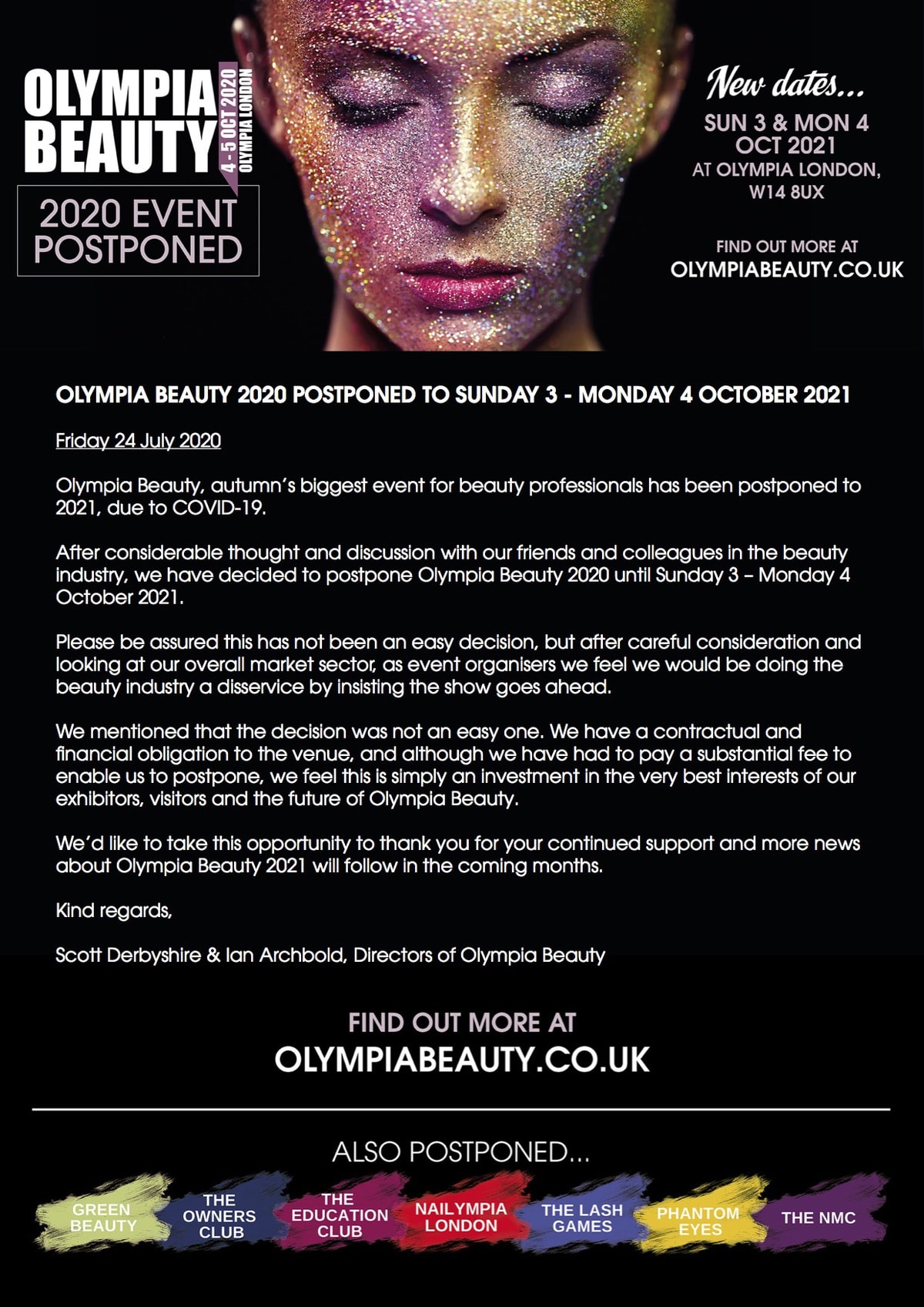 OLYMPIA Beauty postponed